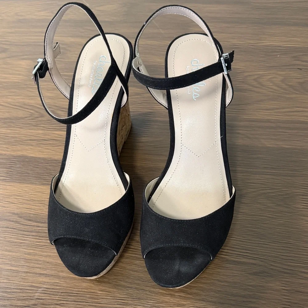 Charles By Charles David Black Cork Wedges Sz 8.5‎